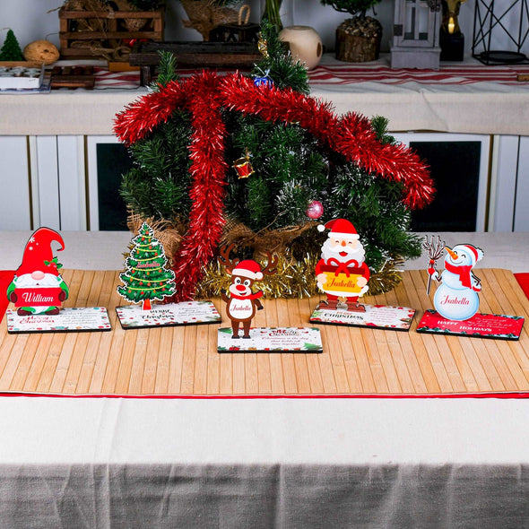 Personalized Christmas Gift, Christmas Wood Table Decor Place Settings Noel New Year Happy Holiday Gifts, Merry Christmas Table Decoration, Handmade Christmas Gift, Coworker Happy Holiday Items designed by Happy Times Favors, a handmade gift shop, are ideal for Christmas, Noel, New Year, Happy Holiday unique gifts, thank you gifts, Xmas, Personalized Christmas Gifts, Personalized Wooden Christmas Table Decoration, Christmas Place Setting, Wooden Table Seating Name Tag, Freestanding Happy Holiday Decor. 