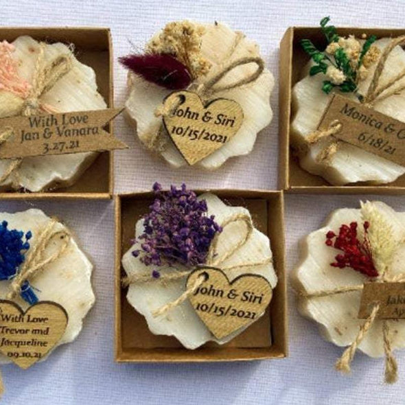 Personalized Handmade Natural Soap Favor with Dried Flower Wedding Favors for Guests, Bridal Shower Favors
